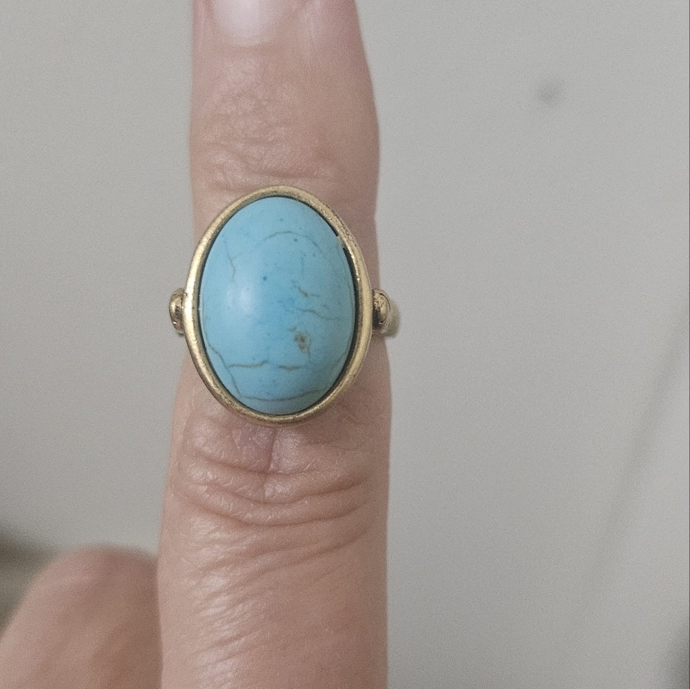 Gold-Tone Oval Turquoise Statement Ring - Women Jewelry